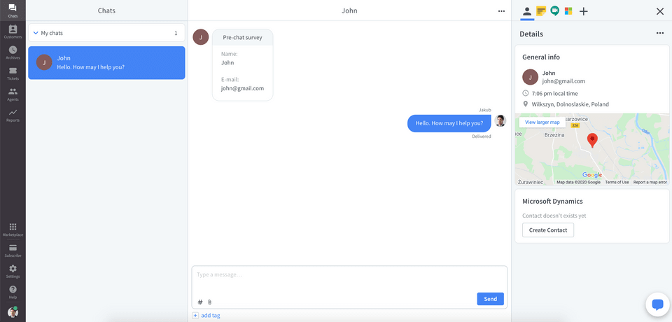 Non-existing contact LiveChat